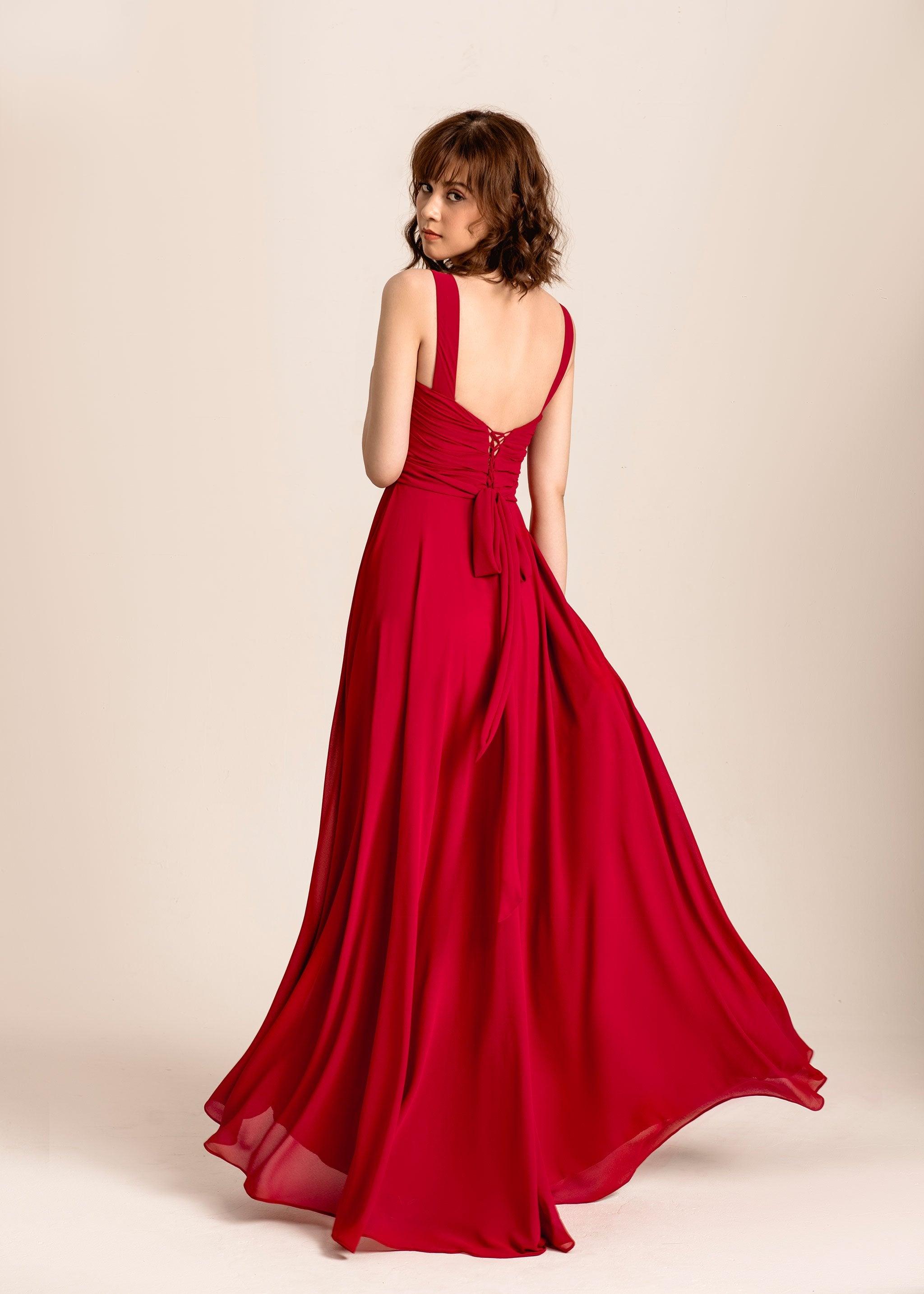 Red Bridesmaid Dresses | V Neck Bridesmaid Dress | Dare and Dazzle
