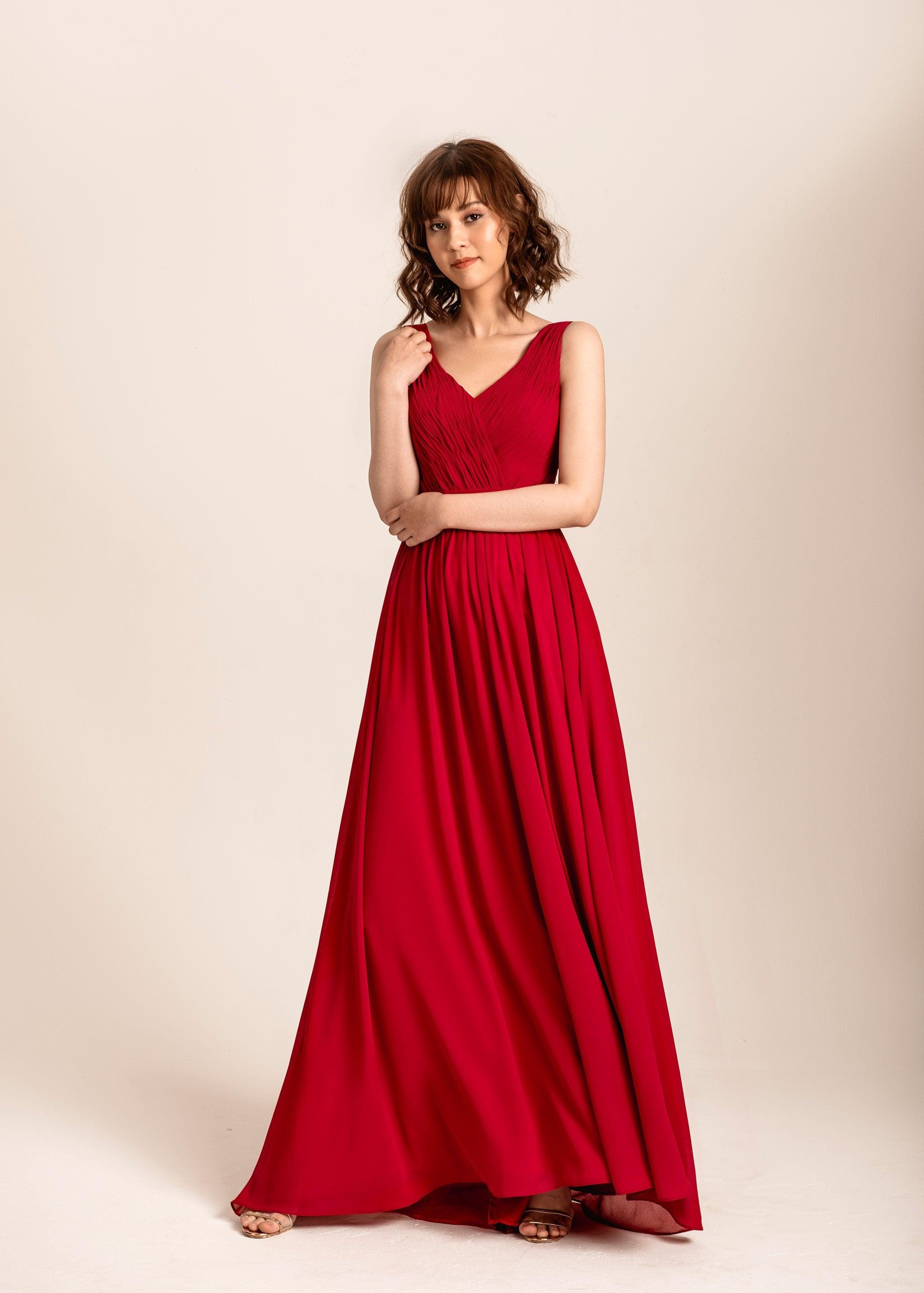 Red Bridesmaid Dresses | V Neck Bridesmaid Dress | Dare and Dazzle