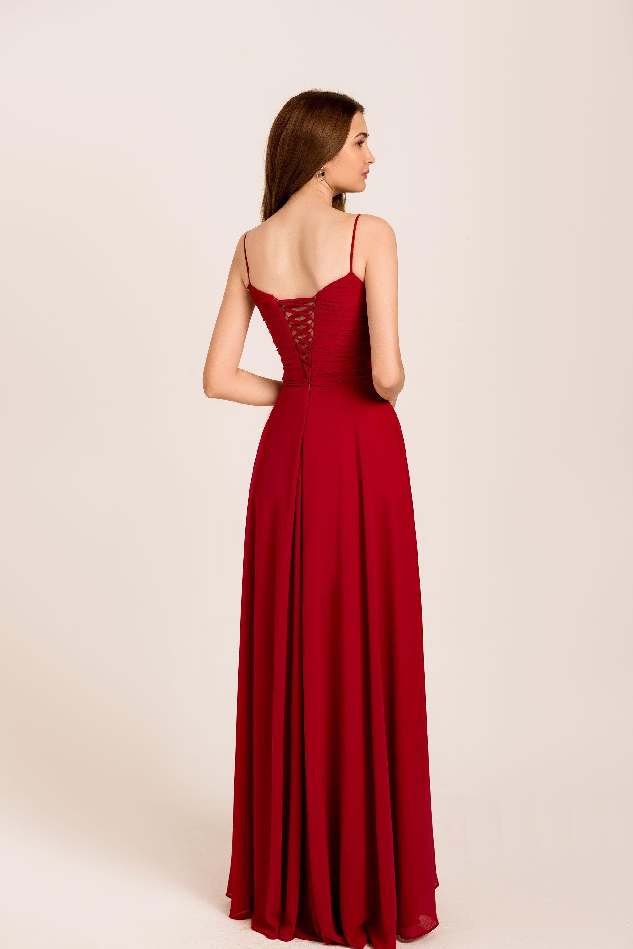 Spaghetti Strap Bridesmaid Dress | Red Maxi Dress | Dare and Dazzle