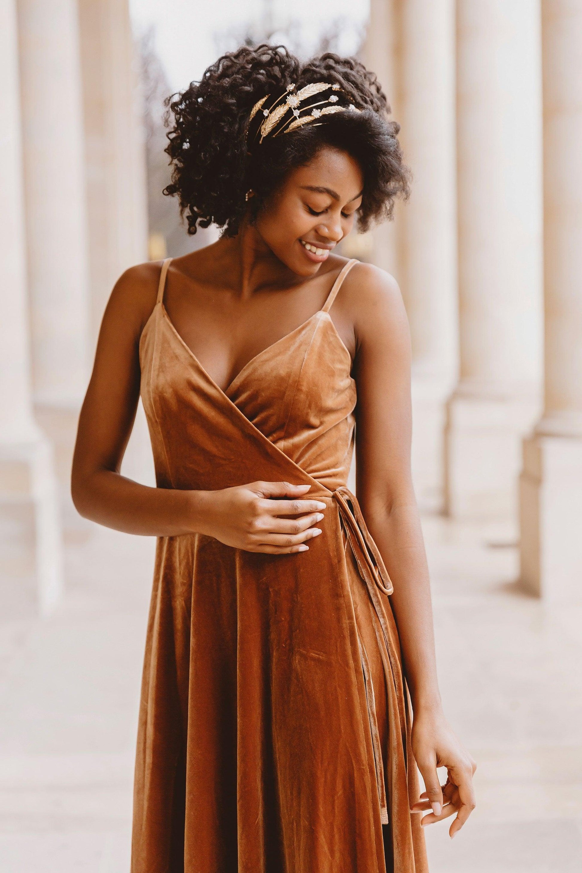 Brown Bridesmaid Dress | v Neck Velvet Dress | Dare and Dazzle